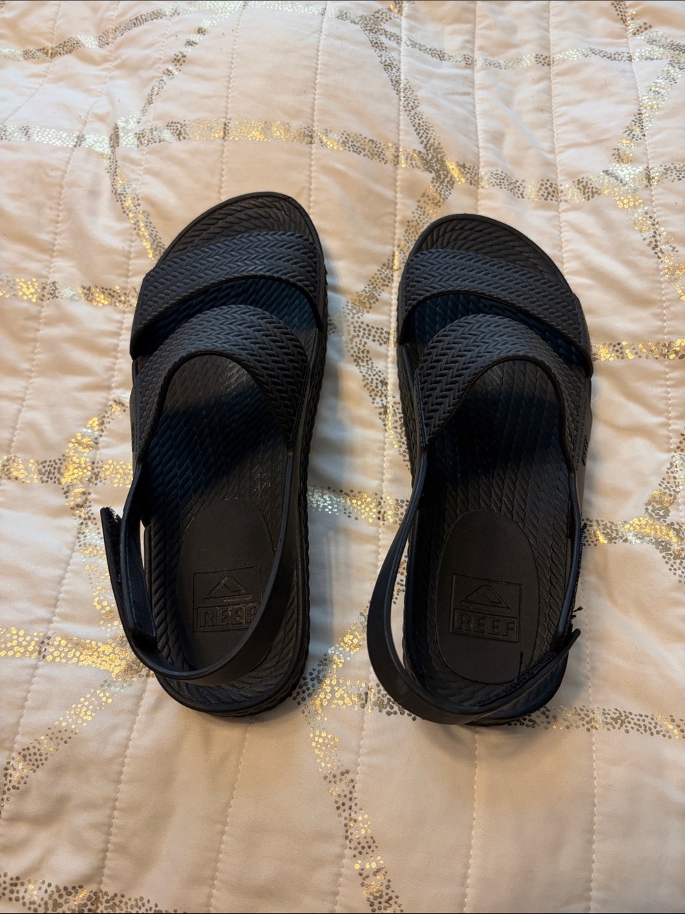 Reef Black Strappy Slide Sandals with Backstrap